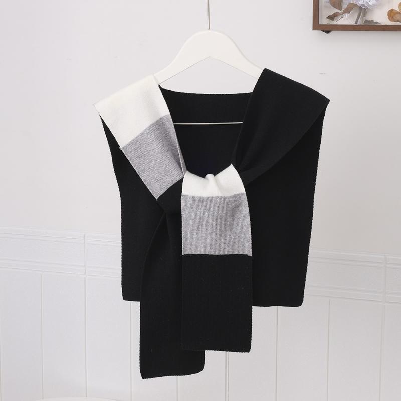 ショール レディース 秋冬 付け襟 ストライプ柄 ニット 肩掛け 接触冷感 紫外線対策 暖かい 冷房対策 グリーン ブラック アクリル