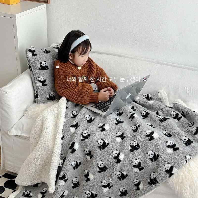 ブランケット シングル 秋冬 韓国風 羊毛 ウール 厚手 保温 ソファ 寝具 お昼寝 ポリエステル繊維 熊猫..