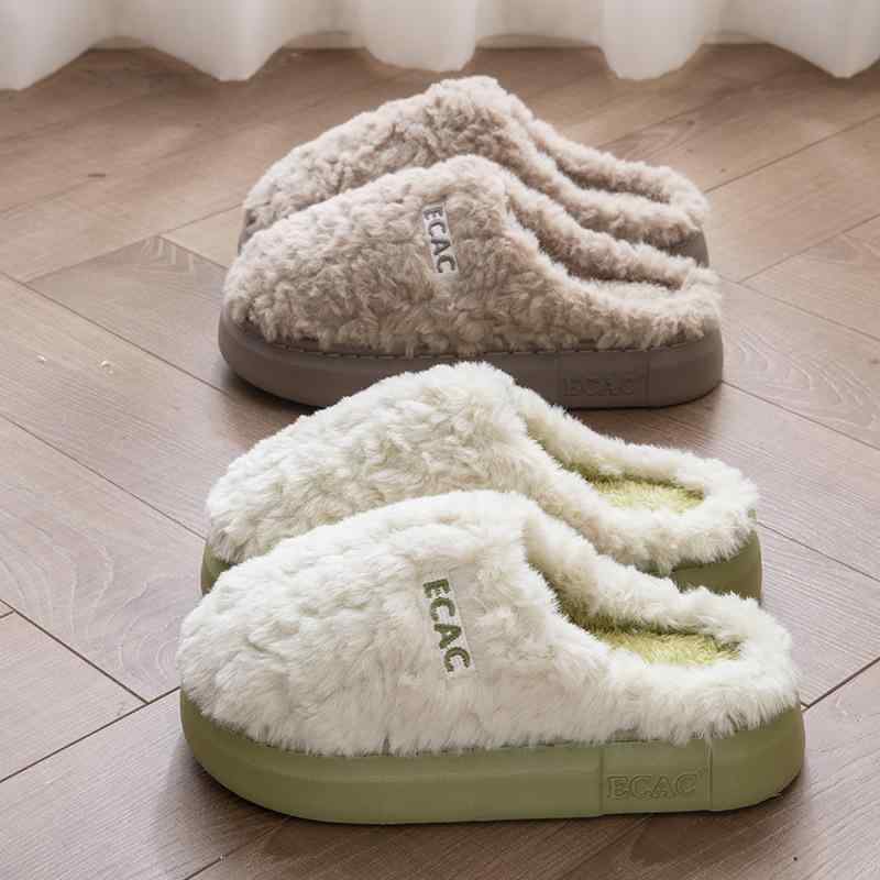 スリッパ ルームシューズ 厚底 男女兼用 室内履き あったか もこもこ 防寒 滑り止め 2cmヒール ラウンドトゥ ホワイト グリーン ピンク グレー コーヒー色 36 37 38 39 40 41 42 43 44 45 秋冬(3.0)