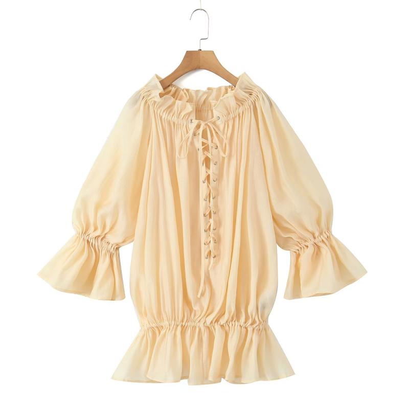 シャツ レディース 長袖 無地 一文字襟 絞り染め ポリエステル 普段使い 街頭風 ブラック ピンク系 S M L