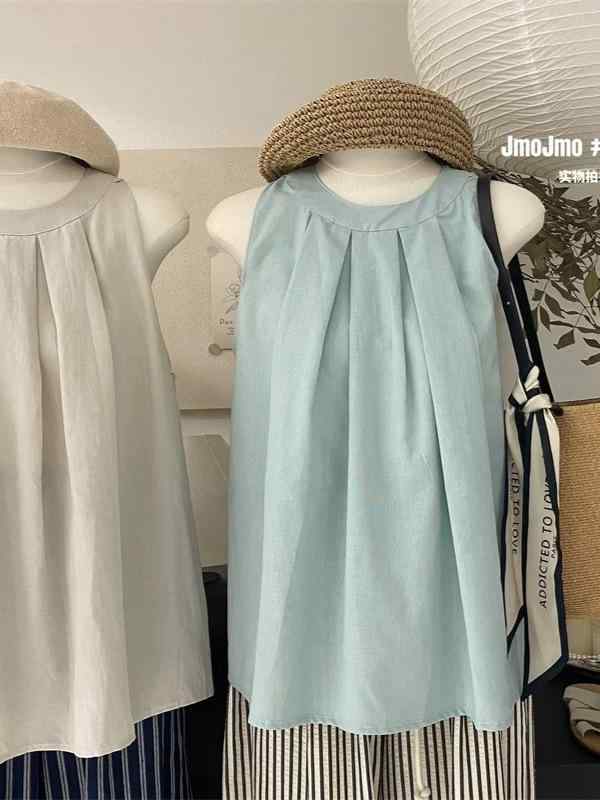 タンクトップ レディース 麻 綿 混紡 挂脖 肩出し トップス カットソー 無地 ゆったり かわいい ブラック ピンク系 イエロー