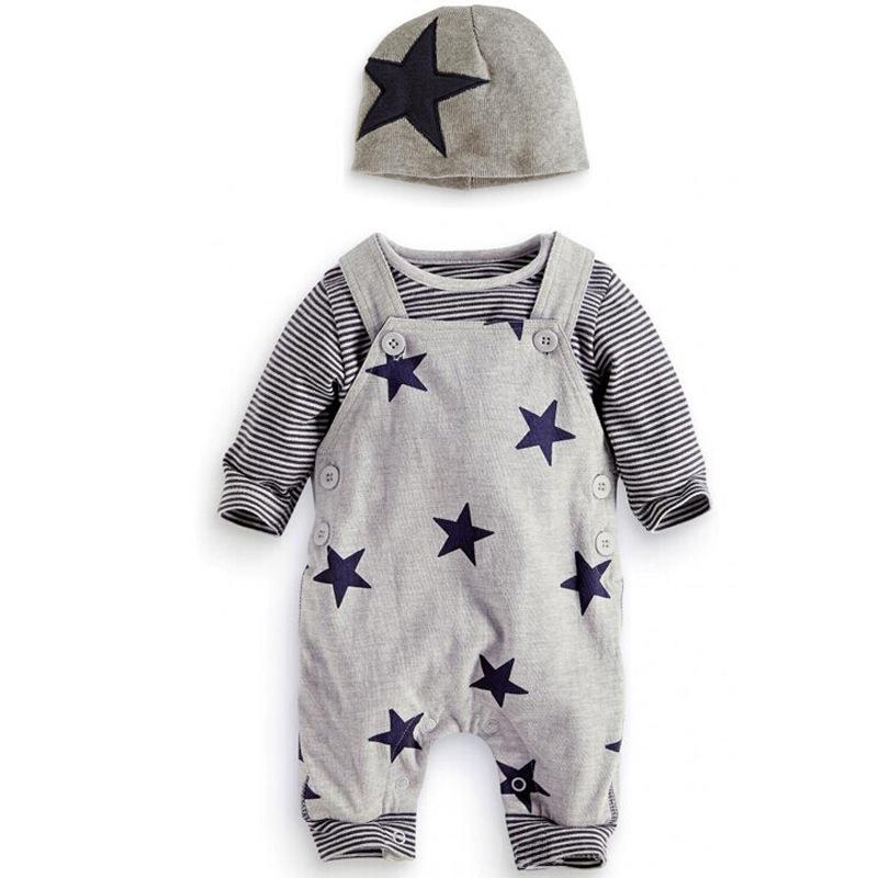 子供服 男の子 長袖Tシャツ サロペット 長ズボン 帽子 3点セット 春秋 カジュアル 綿 70% グレー 60 70 80 90 95 100