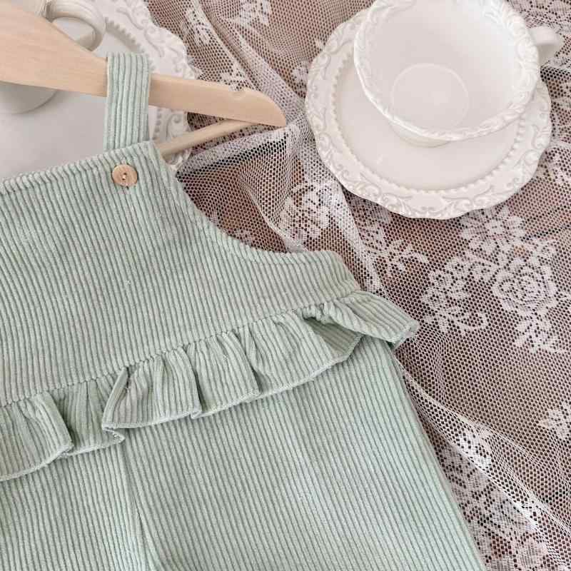 シャドーテールのベビー服 春秋 コーデュロイ サロペット 長ズボン カットソー 上下セット 女の子 肩ボタン 長袖 綿 無地 66cm 73cm｜アングル3