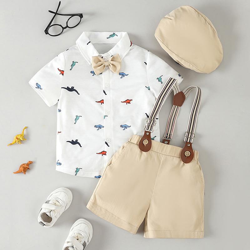 キッズ フォーマル スーツ セットアップ 半袖シャツ サロペット ショートパンツ 3点セット 夏物 男の子..