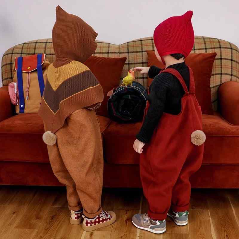 子供用パンツ 秋冬 背付き ロングパンツ 男女兼用 ベロア風 80cm 90cm 100cm 110cm レッド ブラウン 3歳 4歳 5歳 6歳 7歳 8歳 普段着 お出かけ着