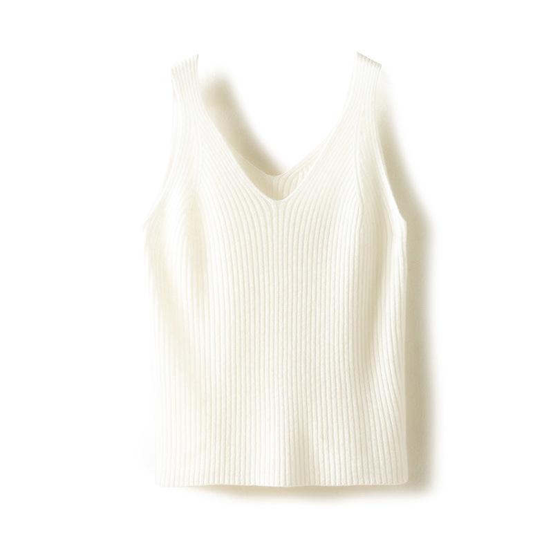 Other - ニット レディース 秋冬 Vネック ウール混紡 カシミヤタッチ ノースリーブ トップス プルオーバー 無地 ゆったり 通勤着 普段使い 白色 黒色 紫色 青色