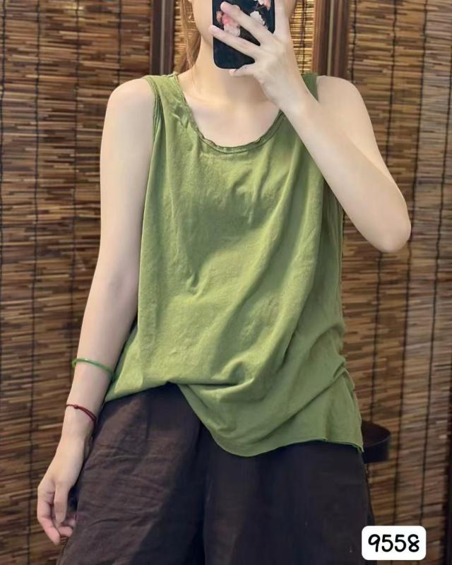 タンクトップ レディース 春夏 ラウンドネック 無地 コットン 毛羽立ち スリット カジュアル インナー ..