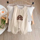ロンパース & パンツ セット ベビー服 春秋 新生児 女の子 かわいい カバーオール 上下セット カーキ コットン