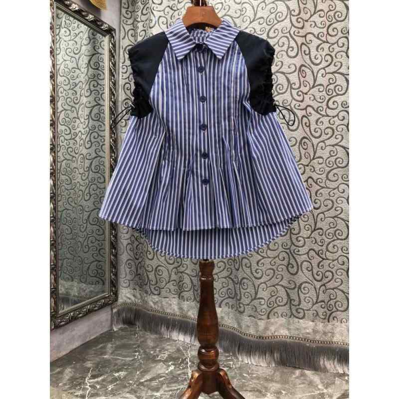 Tシャツ レディース 半袖 コットン 配色 ドローストリング スリーブ ラウンドネック トップス スリムフィット カジュアル 通勤 ブラック ストライプ ホワイト ブラウン