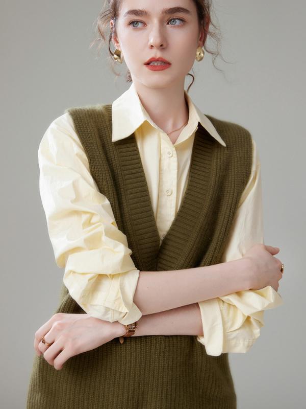 ニット レディース ベスト 秋冬 Vネック 無地 レイヤード ゆったり チュニック丈 カシミヤ 暖かい 伸縮性 おしゃれ 普段使い