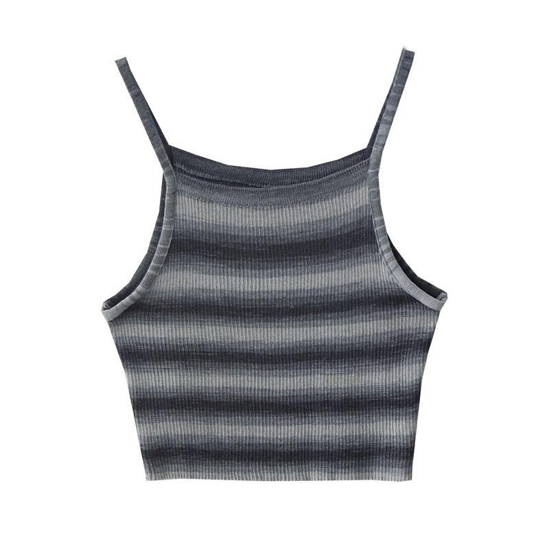 タンクトップ レディース 韓国風 高見え スリムフィット ストライプ柄 ニットキャミソール 春夏 イエロ..