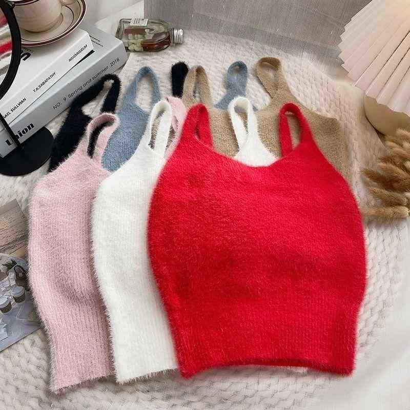 タンクトップ レディース ニット スリムフィット 無地 ショート丈 トップス 秋冬 インナー 重ね着 伸縮性 柔らかい ポリエステル ホワ..