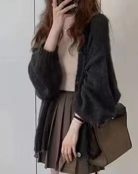 カーディガン レディース ランタンスリーブ モヘア ニットカーディガン 秋冬 ゆったり 薄手 ショール ..