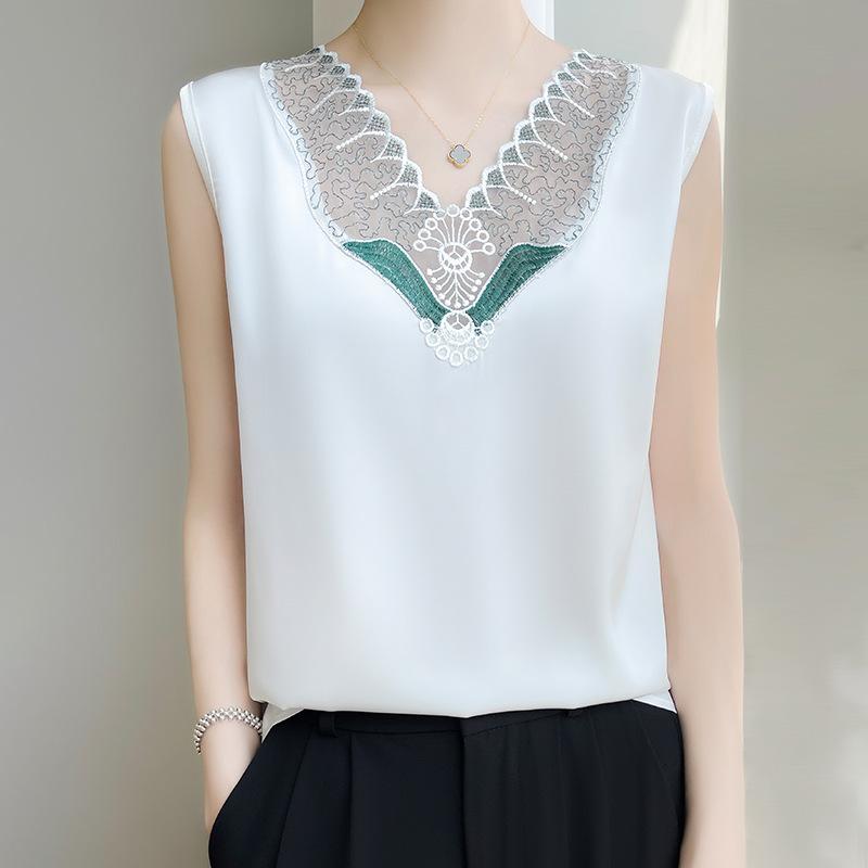 タンクトップ レディース フレンチレース ノースリーブ インナー 大きいサイズ 着痩せ トップス 接触冷感 吸湿速乾 春夏