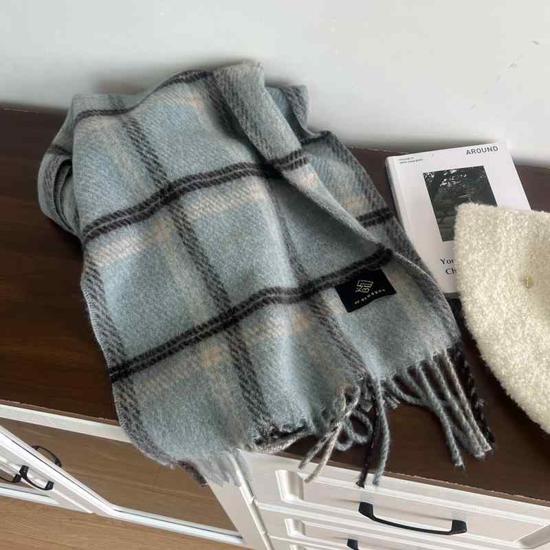 マフラー レディース メンズ 韓国風 チェック柄 ストール 仿羊绒 秋冬 暖かい 防寒 ショール 膝掛け ブルー系