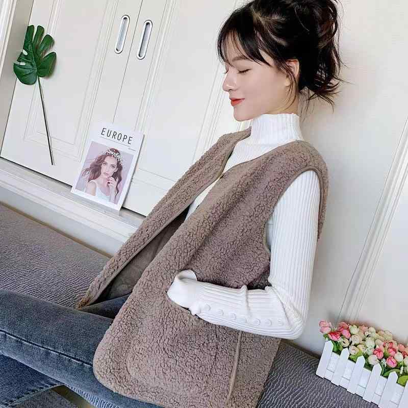 ベスト レディース 秋冬 韓国風 シープボア チョッキ ノースリーブ ジャケット アウター 重ね着 あったか カフェ色 ベージュ オフホワ..