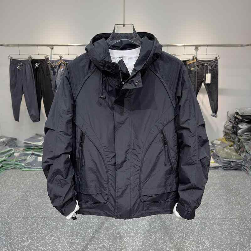ジャケット メンズ 男性用 ワークジャケット 長袖 薄手 無地 フード付き ブルゾン アウター ジャンパー トップス 秋冬 普段使い アウトドア ブラック カーキ ポリエステル
