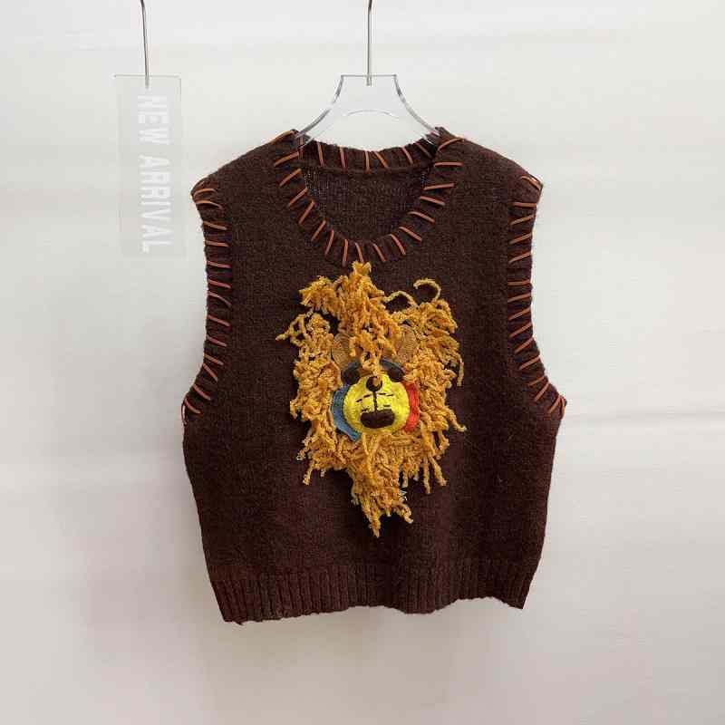 ニット レディース 刺繍 タンクトップ ベスト かわいい ふわふわ 秋冬 レイヤードスタイル ウール混紡 グレー コーヒー色