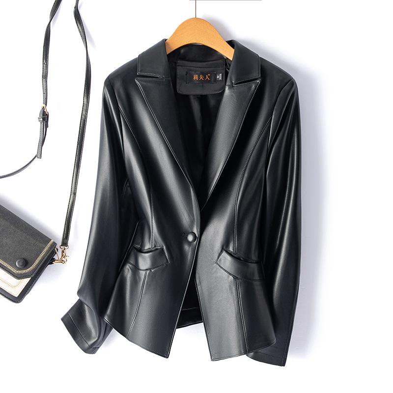 ジャケット レディース 海寧市産 レザー OL 通勤 韓国 ファッション 修身 スリムフィット 長袖 テーラード 普段使い ポリエステル ブラック 黒 ブラウン ワインレッド グリーン ピンク オレンジ