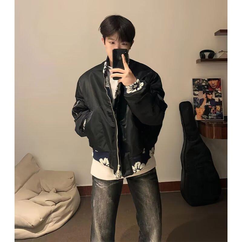 ジャケット 男性用 ブルゾン MA-1 春秋 アウター 耐摩耗 防風 ポリエステル オックスフォード 無地 黒