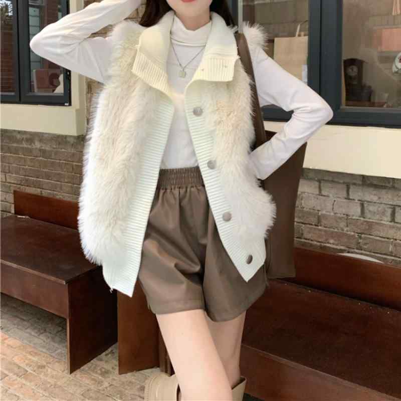 Other - ニット レディース ベスト 韓国風 秋冬 あったか 防寒 チョッキ ゆったり かわいい オフホワイト ベージュ系 カジュアル