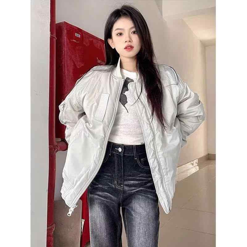 ジャケット レディース ヴィンテージ 刺繍 野球服風 春秋 長袖 ゆったり ホワイト ブラック アクリル 普段使い 通勤