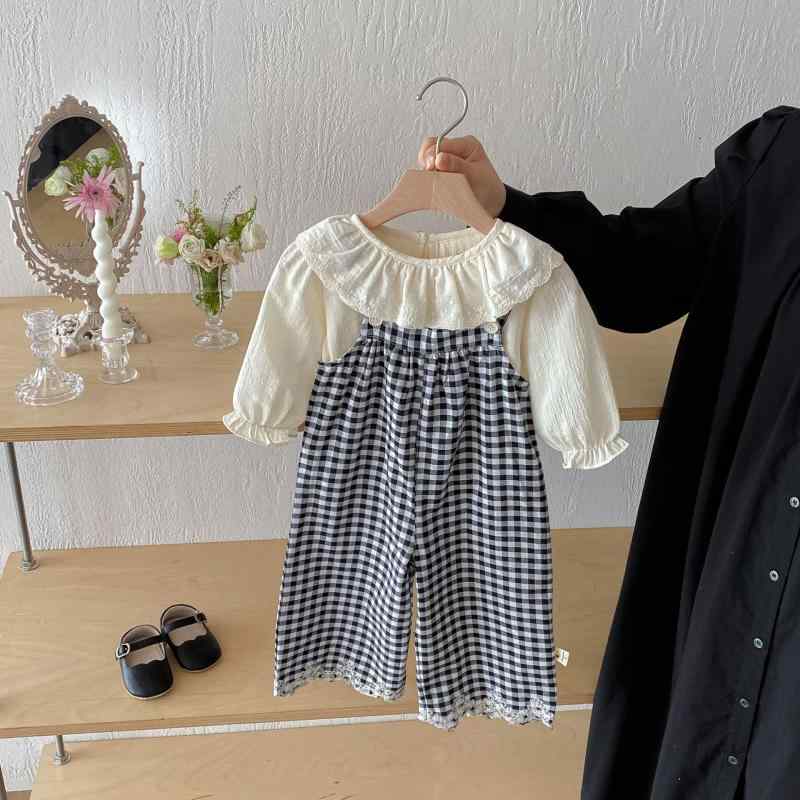 ベビー服 女の子 チェック柄 2点セット：長袖トップス ズボン コットン 73 80 90 1...