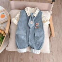 ベビー 春秋向け パンツセット 上下セット 長袖 ニット 綿 背当て付き サロペット 天ブルー かわいい カジュアルスタイル