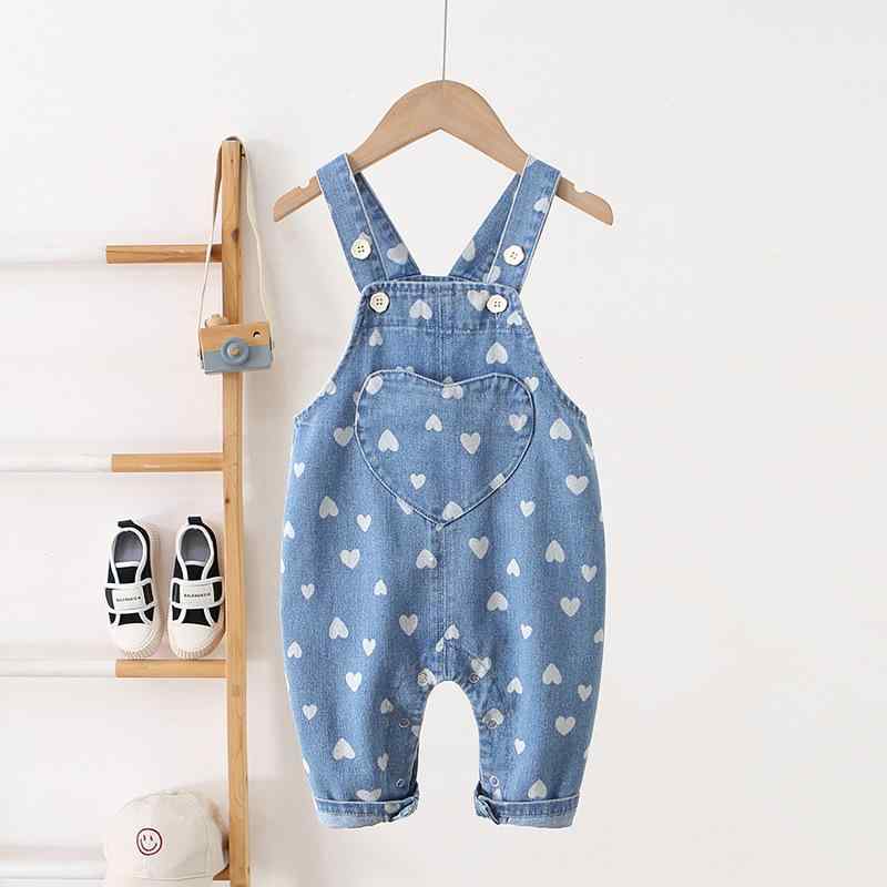 子供 デニム オーバーオール ベビー 幼児 愛心柄 かわいい コットン 春秋 ロングパンツ 男女兼用 73 80 90 100