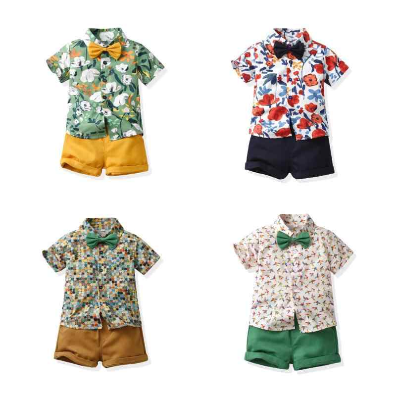 シャドーテールの子供服 上下セット 男児用 半袖シャツ ショートパンツ 薄手 夏 カジュアル 花柄 70CM 80cm 90cm 100cm 110cm 120cm 130cm 140cm｜アングル2