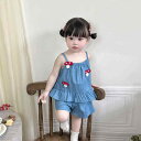 キッズ タンクトップ & パンツ 上下2点セット ベビー 女の子 夏 ノースリーブ 無地 綿 短パン 幼児 上下セット ブルー系 73CM 80cm 90cm ...