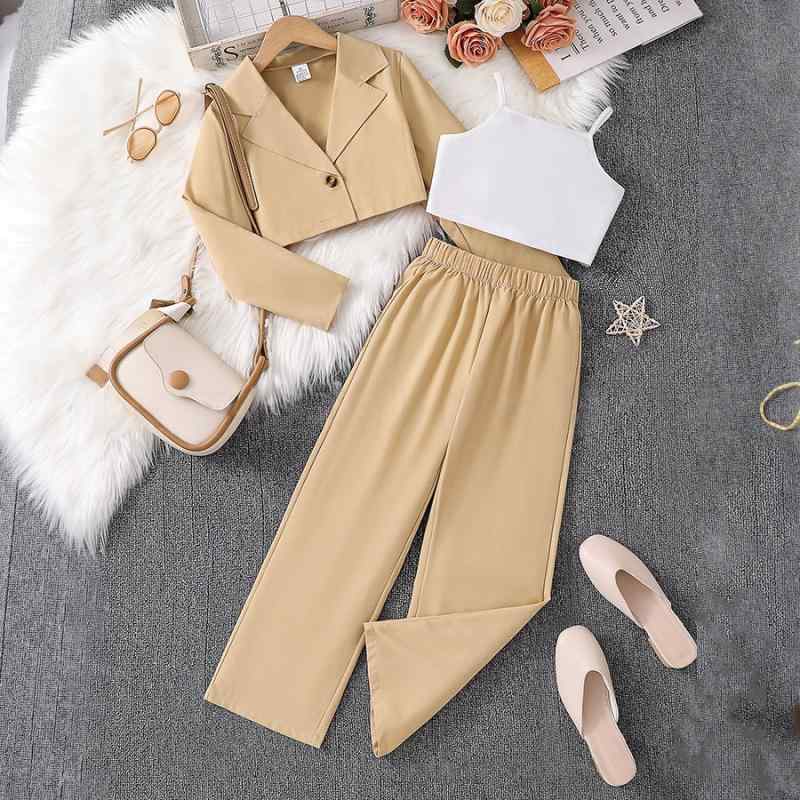 子供用スーツ 女の子用 パンツスーツ 3点セット ストライプ柄 背広スタイル 上下セット 8歳 9歳 10歳 1..