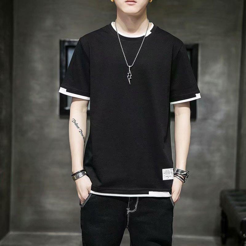 Tシャツ メンズ 半袖Tシャツ 接触冷感 ポリエステル 切り替え 無地 丸首 トップス カットソー 男性用 普段使い 部屋着 深灰色 白色 黒色 青色 黄色