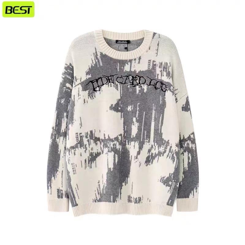 ニット メンズ 若者向け カジュアル 提花 長袖 トップス 秋冬 韓国風 ゆったり 杏色 黒