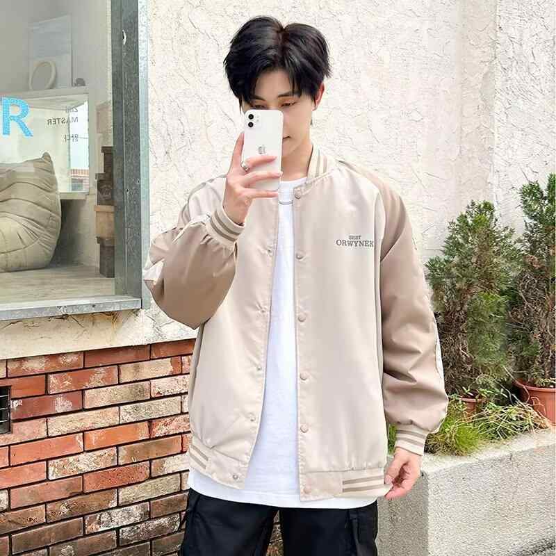 ジャケット メンズ アウター ブルゾン ジャンパー スタジャン 野球服 カジュアル ストリート スポーティー 春秋 長袖 コットン混紡 ブラック 黒 ベージュ