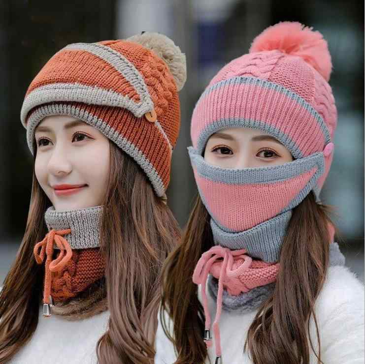 ニット帽 レディース キッズ 秋冬 防寒 保温 マフラー マスク 3点セット ピンク ブルー ワインレッド ブラック キャメル ベージュ