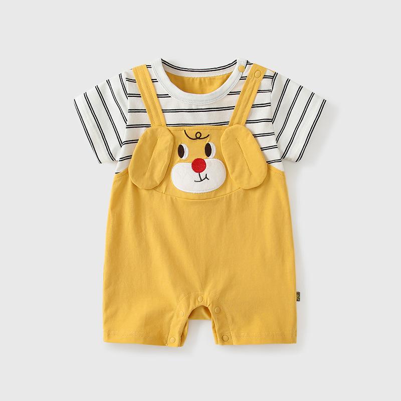 ・安全等級: A類・生地名称: 綿・無骨縫製: 無・適した季節: 夏・対象年齢: 新生児(0~1歳、80cm以下)・性別: 男の子・袖丈: 半袖・フード: 無し・主生地成分: 綿95%・スタイル: 韓国風・種類: ロンパース・色: 黄色・対象身長: 66cm, 73cm, 80cm, 90cm・商品カテゴリ: ロンパース