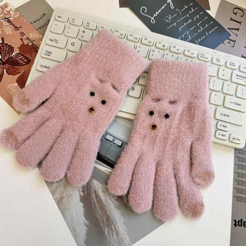 手袋 レディース ニット手袋 スマートフォン対応 厚手 防寒 ベージュ ピンク系 コーヒー色 ダークグレ..