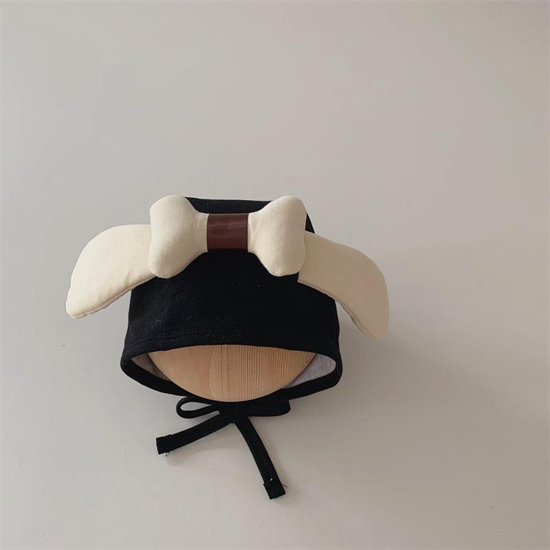 ベビー 帽子 新生児 護耳付き あご紐付き かわいい 犬柄 綿100% 0歳 1歳 ブラック ベージュ ピンク ブルー イエロー コーヒー色 日よけ 紫外線対策 保温 春秋