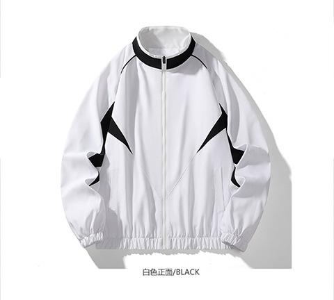 ジャケット メンズ 男性用 レトロ 配色 切り替え スタンドカラー ブルゾン ジャンパー アウター スポーティ カジュアル ブラック ホワイト 春秋 ポリエステル