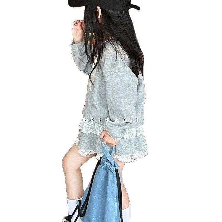 子供服 ガールズ チュニック &amp; スカート セットアップ 春秋 レース フリル 蝶結び プリント かわい..