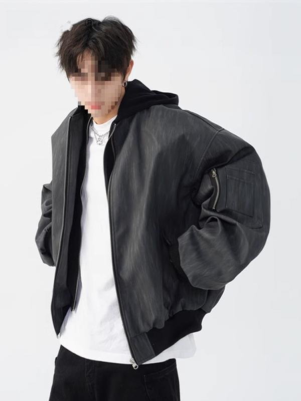 Rakuten - ジャケット メンズ 男性用 PUレザー 野球服 スタジャン 秋冬 裏地ポリエステル ゆったり グレー