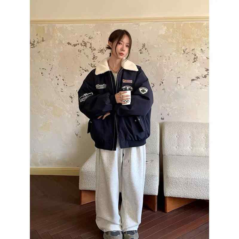 ジャケット レディース アメリカン 秋冬 中綿入り 暖か フライトジャケット スタジャン風 ブルゾン 紺色 カーキ