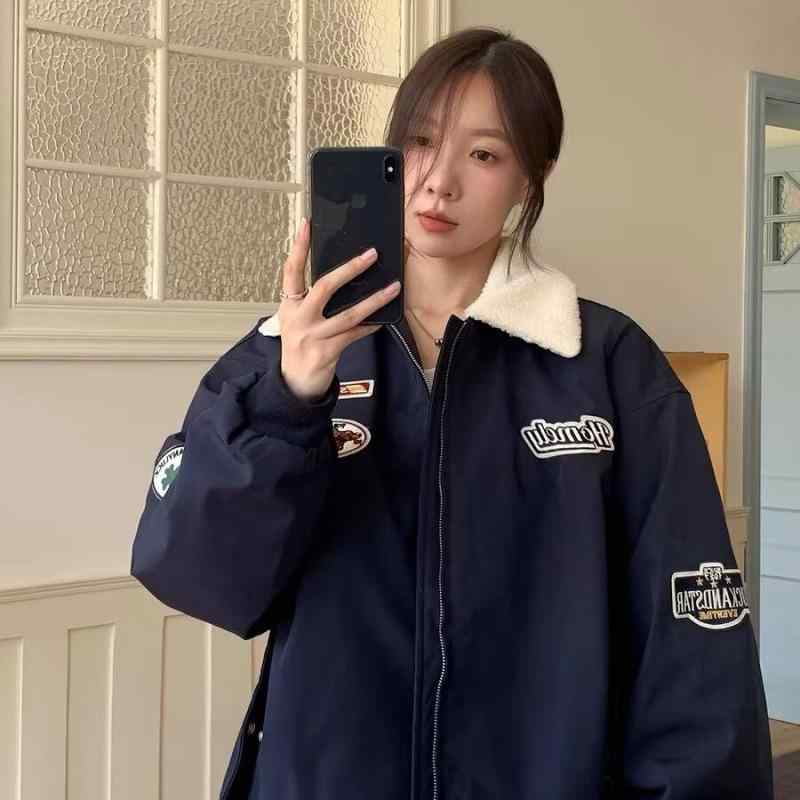 ジャケット レディース アメリカン 秋冬 中綿入り 暖か フライトジャケット スタジャン風 ブルゾン 紺色 カーキ