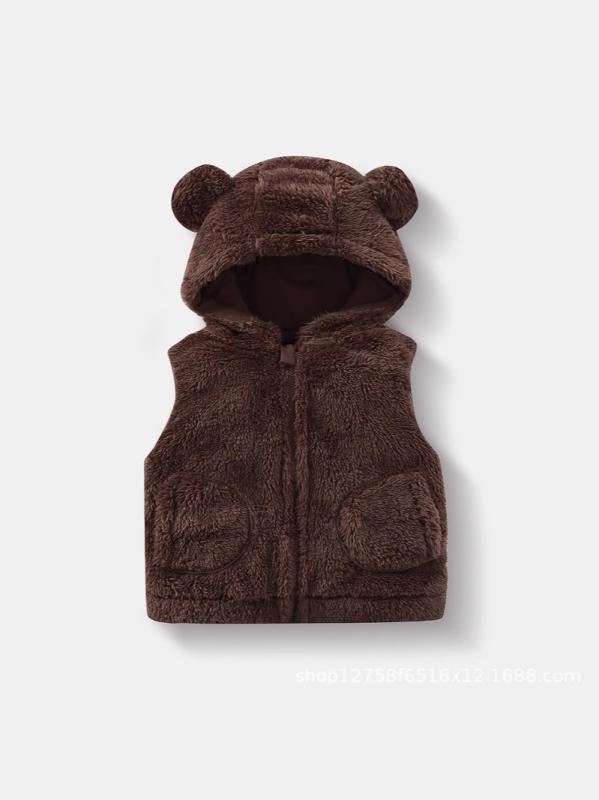 Other - 子供服 ベスト 秋冬 フリース ボア ジップアップ パーカー かわいい クマ耳 ノースリーブ ジャケット アウター トップス 赤ちゃん ベビー服 男の子 女の子 80 90 100 110 120cm