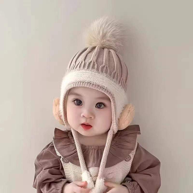 ニット帽 ベビー キッズ 韓国風 かわいい 婴童 帽子 冬 子供 帽子 耳当て付き