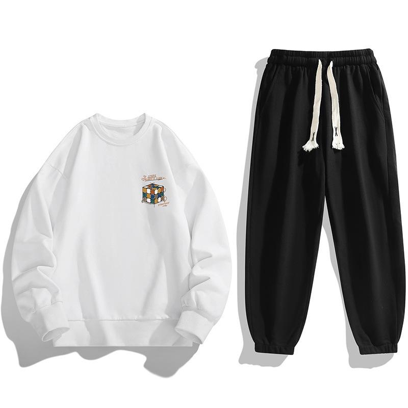 スウェット メンズ 男性用 秋物 長袖 パーカー 上下セット 大きいサイズ プリント ゆったり カジュアルスタイル ホワイト グレー ブラック ブルー