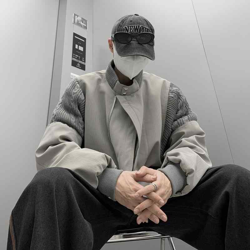 ジャケット メンズ 男性用 ブルゾン スタンドカラー 灰色 ポリエステル 混紡 春秋 アウター 長袖 サイドポケット スポーティー ストリート