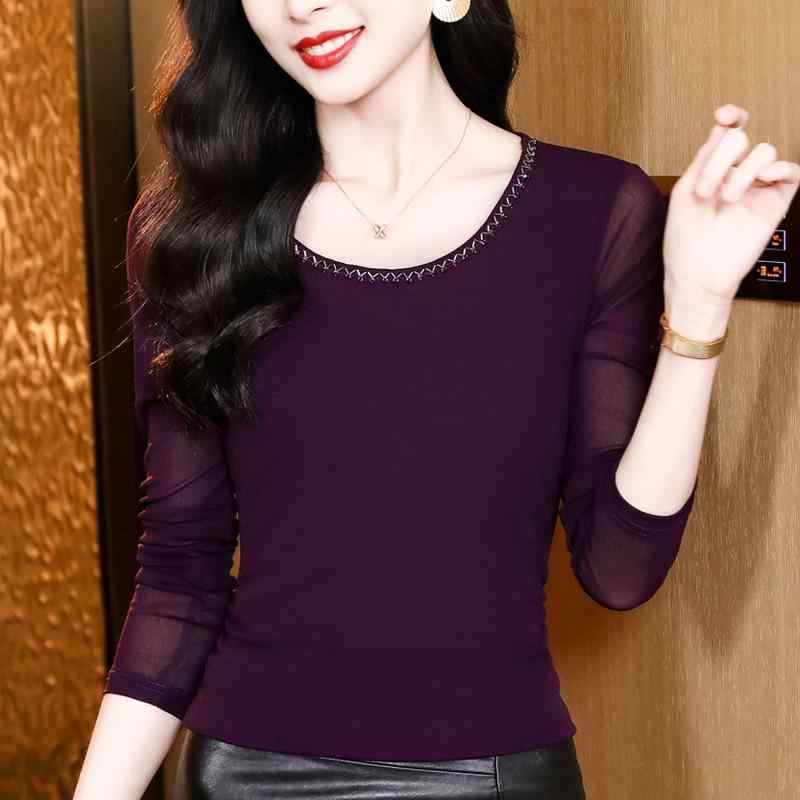 ・素材: スパンデックス・柄: 無地・スタイル: プルオーバー・袖丈: 長袖・フィット: スリム・着丈: ミドル丈(50cm超65cm以下)・ネックライン: ラウンドネック・袖のタイプ: レギュラー・ディテール: ビーズ・カラー: ブラック、パープル、ブラウン・サイズ: M、L、XL、2XL、3XL・テイスト: 大人、きれいめ・主な素材の含有量: 30%以下・カテゴリー: Tシャツ