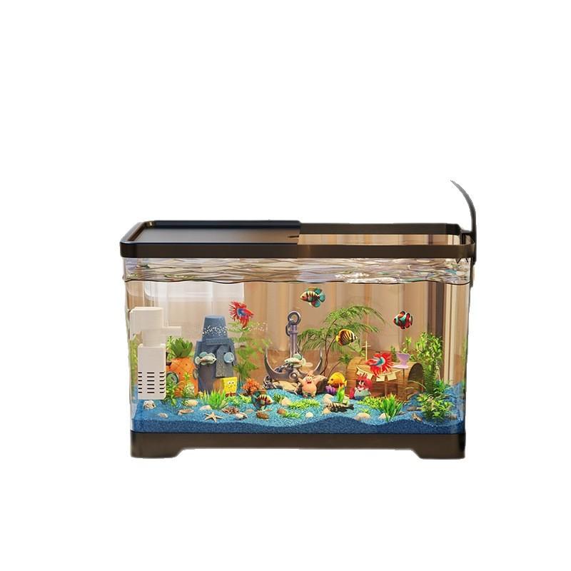 魚用品 小型 卓上魚タンク 観賞魚飼育セット エコ 濾過装置付き プラスチック製 ブラック ホワイト